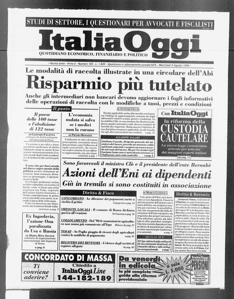 Italia oggi : quotidiano di economia finanza e politica